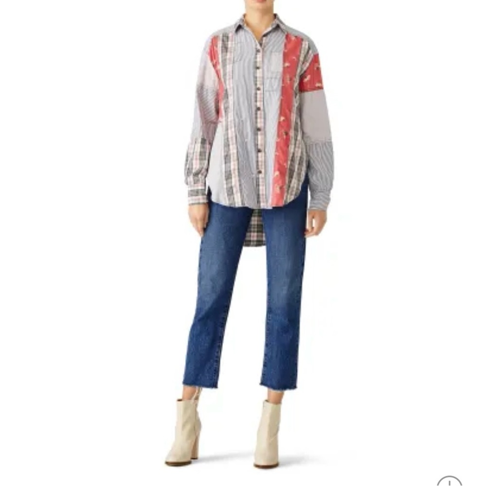 Free People All Patched Up Button Down Shirt, Size XS